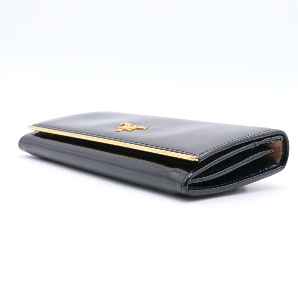 Spazzolato Metal Bar Flap Wallet Nero Black GISEL