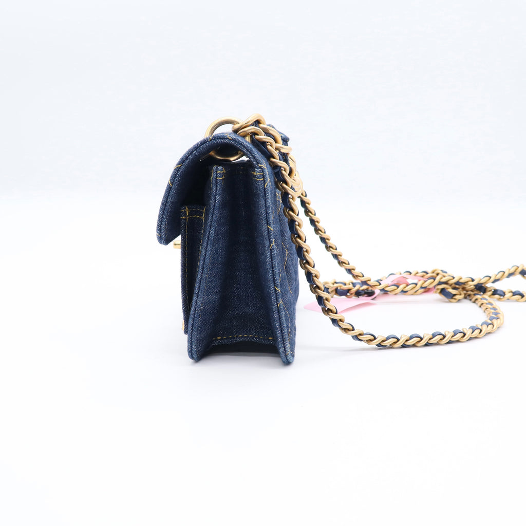 Denim Quilted Double You Mini Flap Blue Golden TWINS  LDJ3353