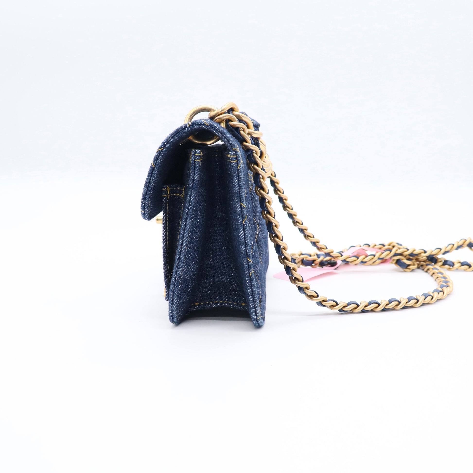 Denim Quilted Double You Mini Flap Blue Golden TWINS  LDJ3353