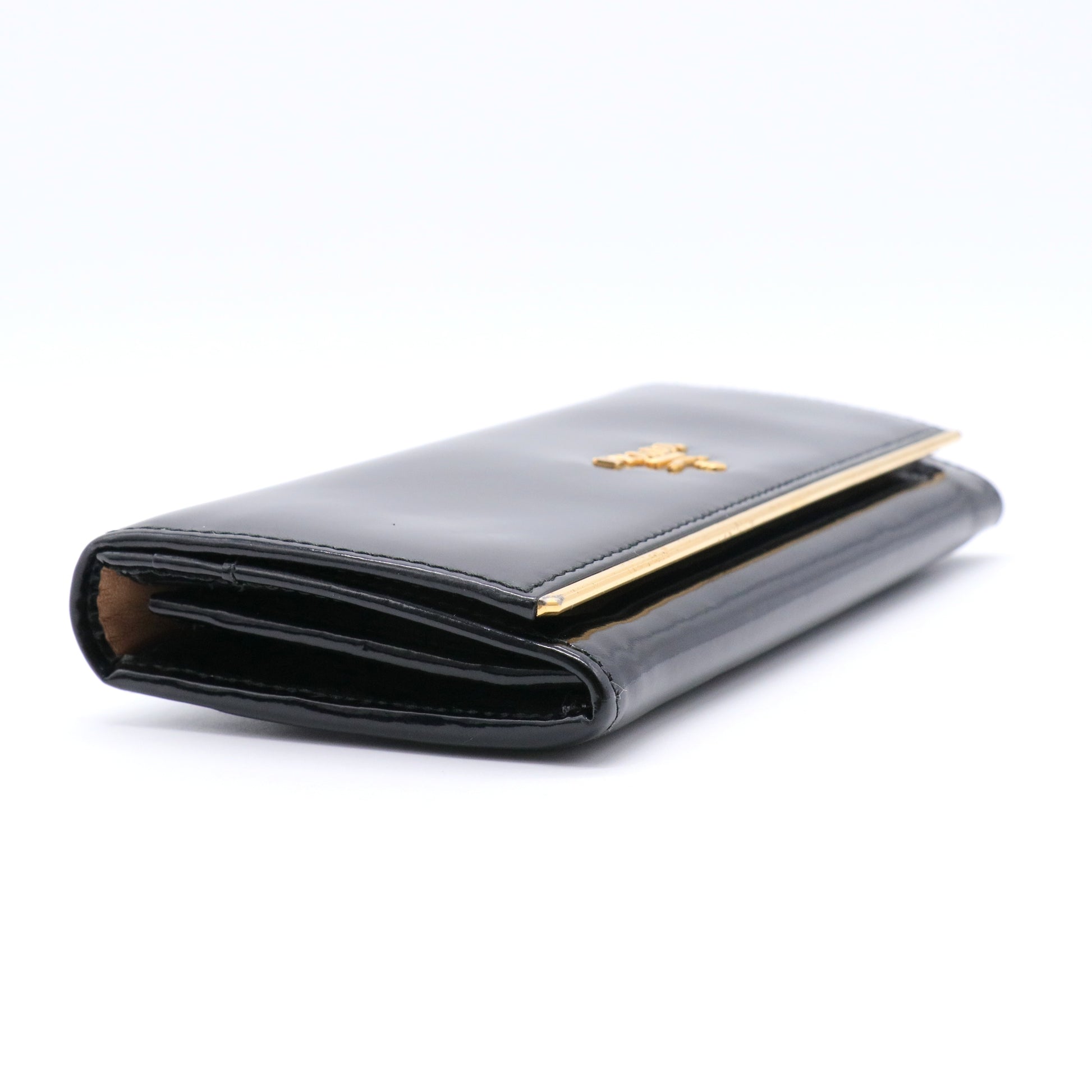 Spazzolato Metal Bar Flap Wallet Nero Black GISEL
