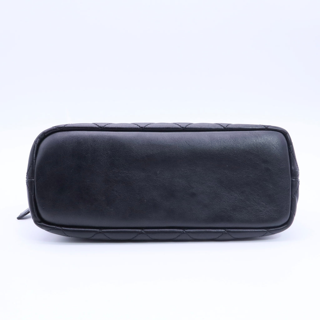 Calfskin Quilted Embroidered Cassandre Large Cosmetic Pouch Black twins