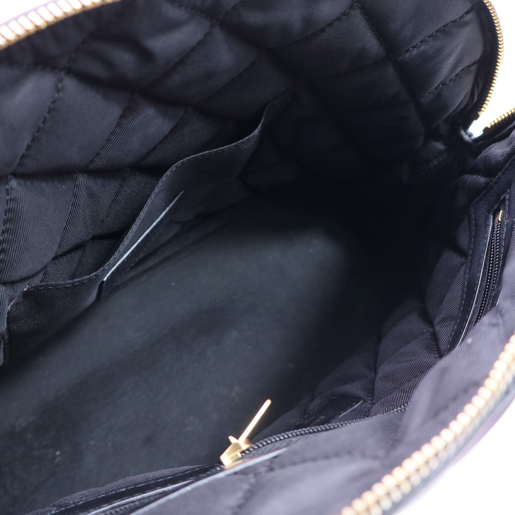 Calfskin Quilted Embroidered Cassandre Large Cosmetic Pouch Black twins