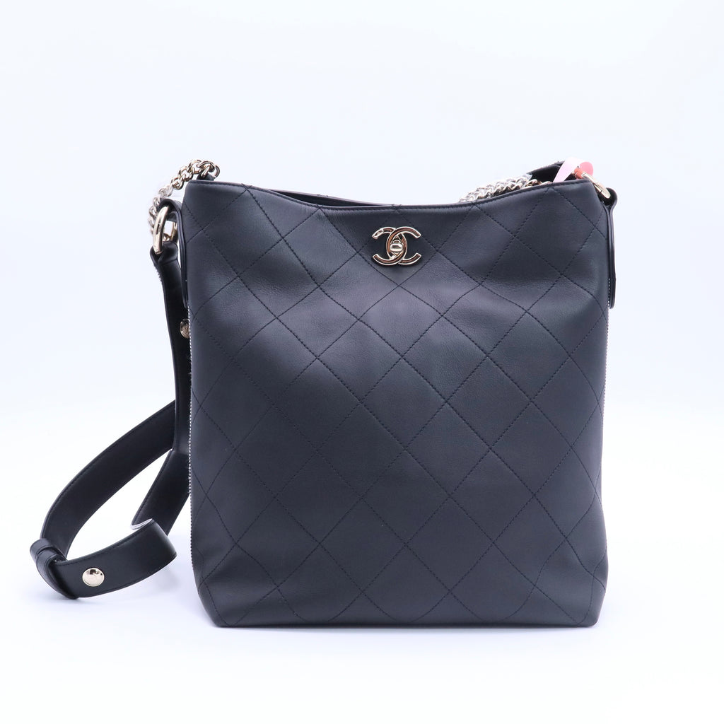 Calfskin Stitched Over & Over Hobo Black twins