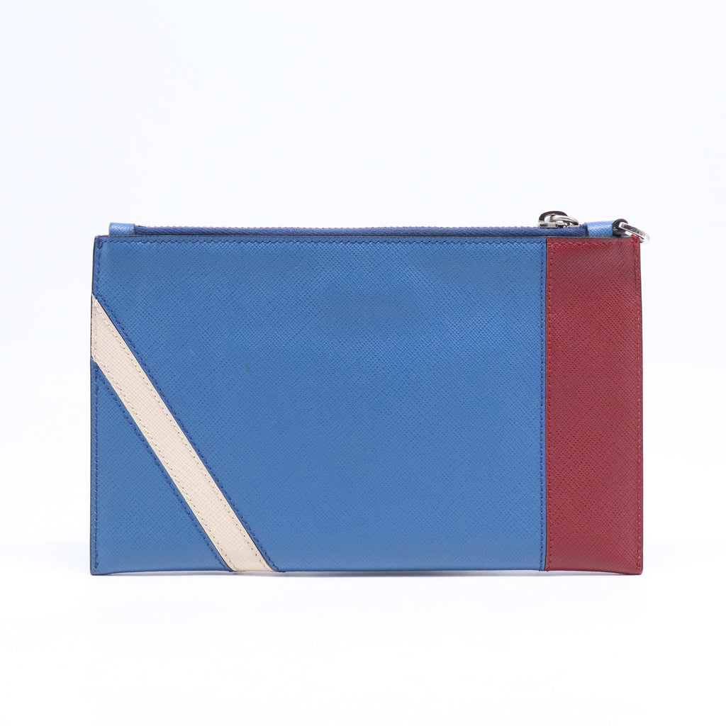 Prada Tricolor Saffiano Leather Zip Flat Pouch W21199