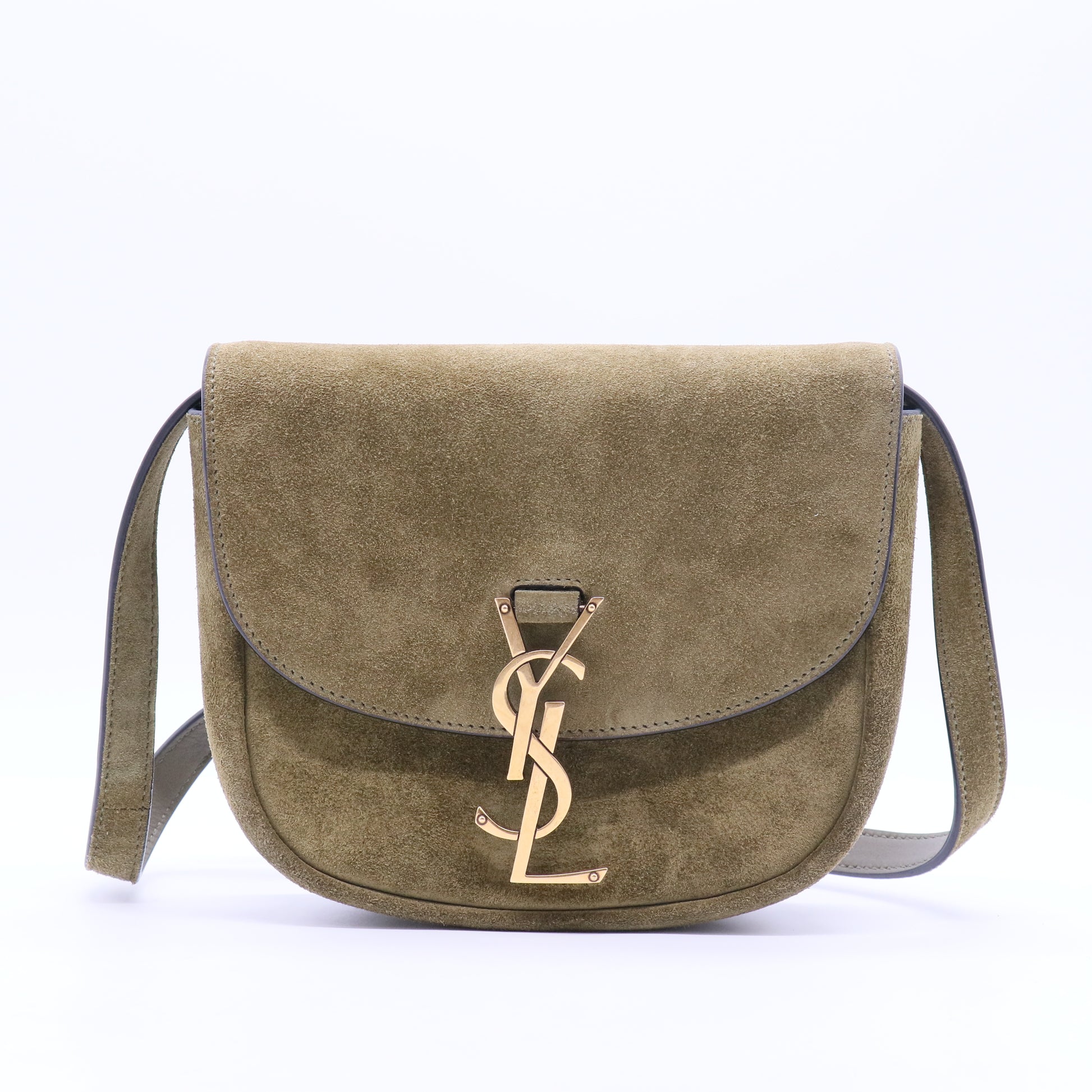 Suede Calfskin Monogram Small Kaia Satchel Olive Green B20038