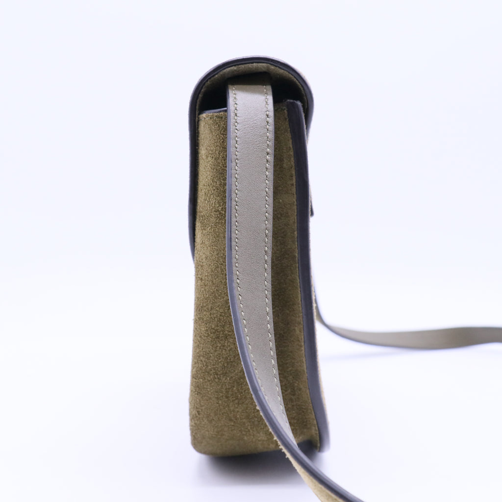 Suede Calfskin Monogram Small Kaia Satchel Olive Green B20038