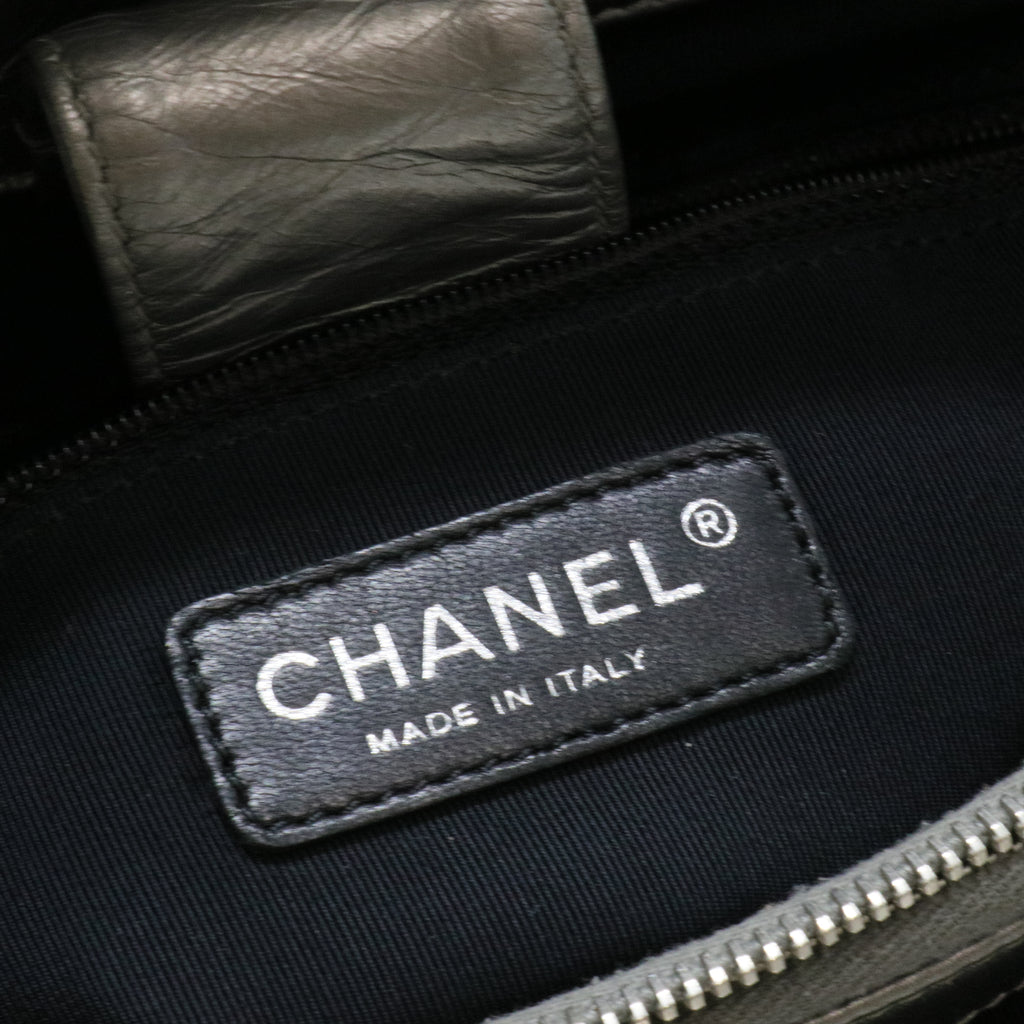 Metallic Aged Calfskin Quilted Small Chain Me Tote Silver