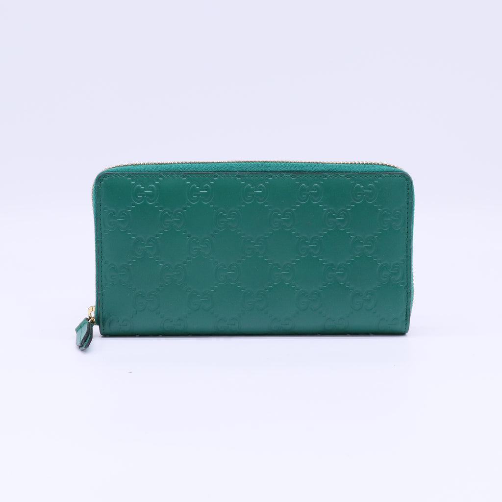 Green Guccissima Leather Zip Around Continental Wallet