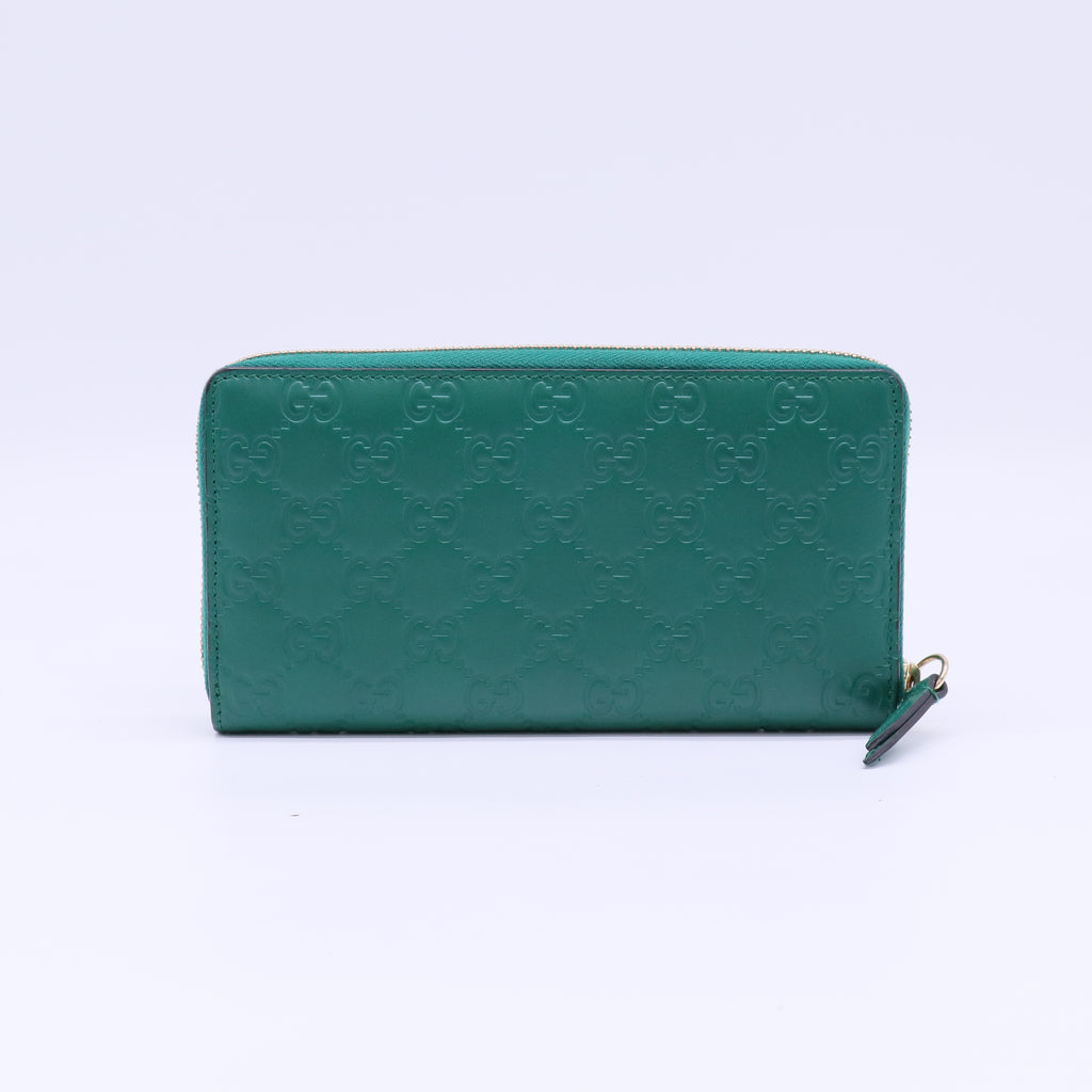Green Guccissima Leather Zip Around Continental Wallet