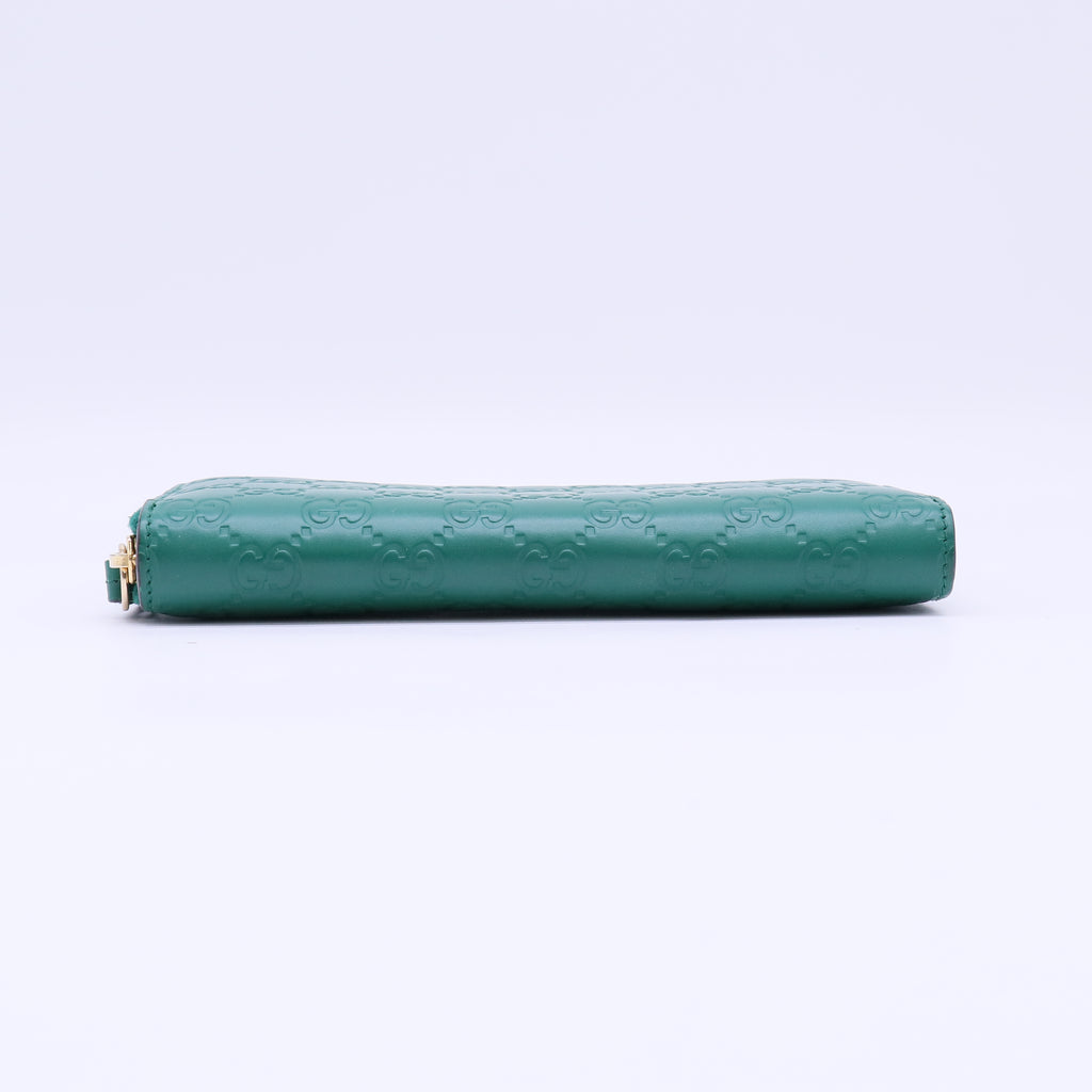 Green Guccissima Leather Zip Around Continental Wallet