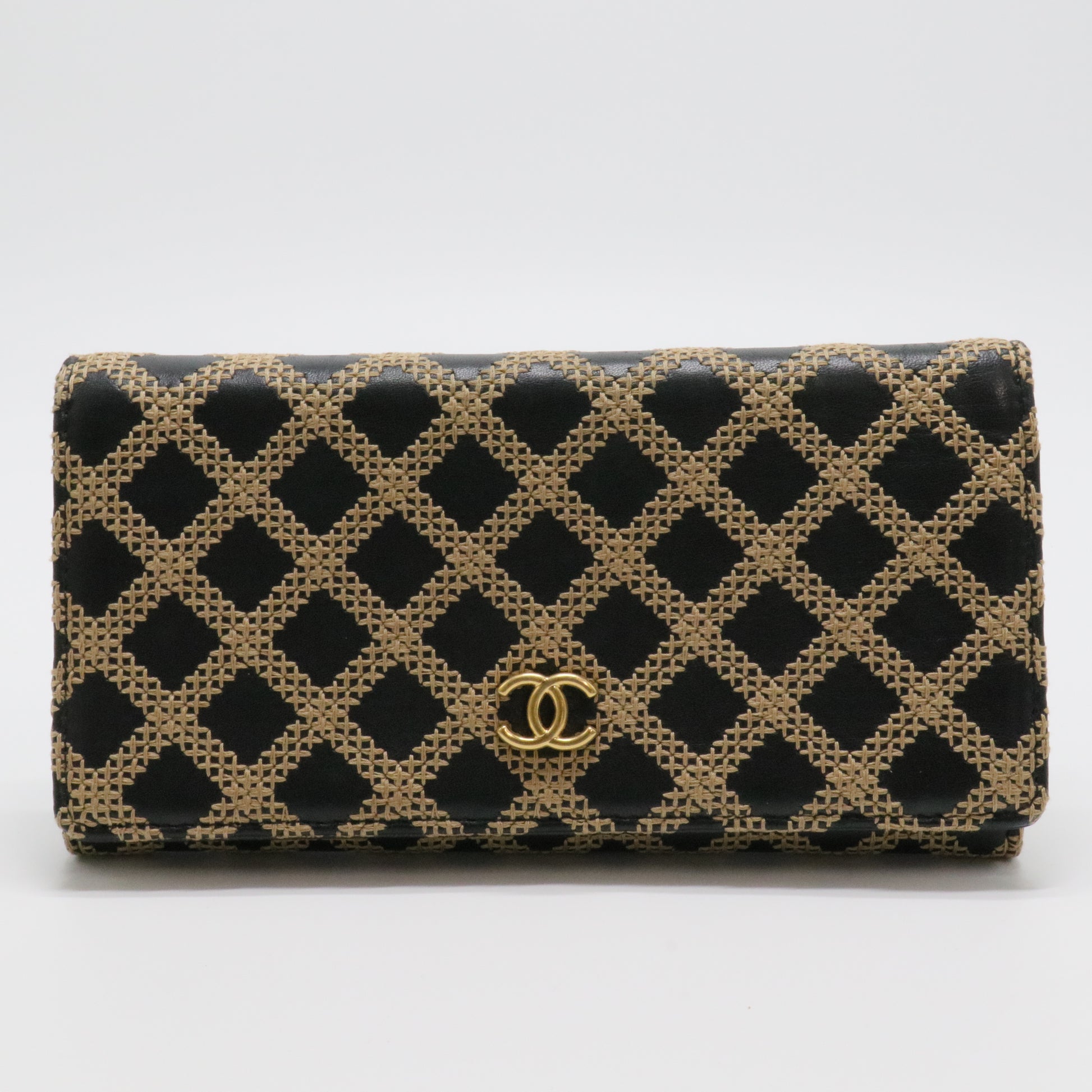 Black & Gold Lattice Pattern Long Wallet