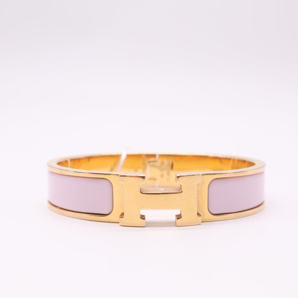 Hermes Rosewood Enamel Gold Plated Clic H PM Narrow Bracelet twins LDZ210