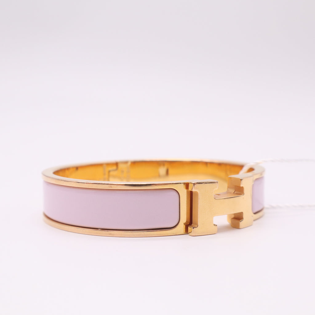 Hermes Rosewood Enamel Gold Plated Clic H PM Narrow Bracelet twins LDZ210