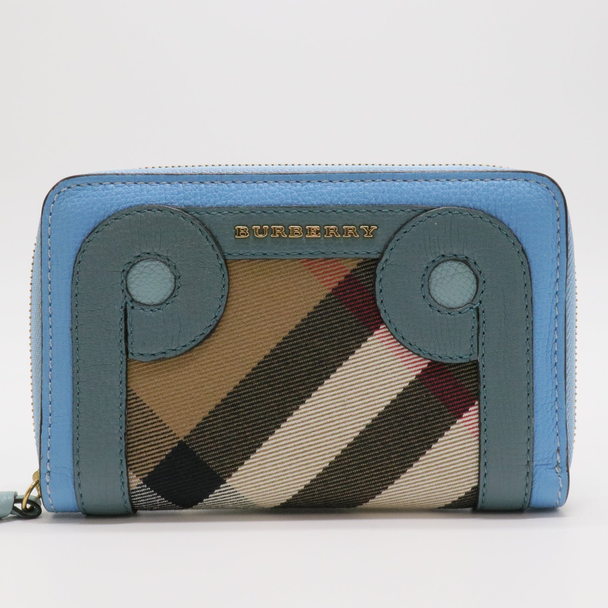 Compact Zip Wallet – Horseferry Check with Blue Leather Trim