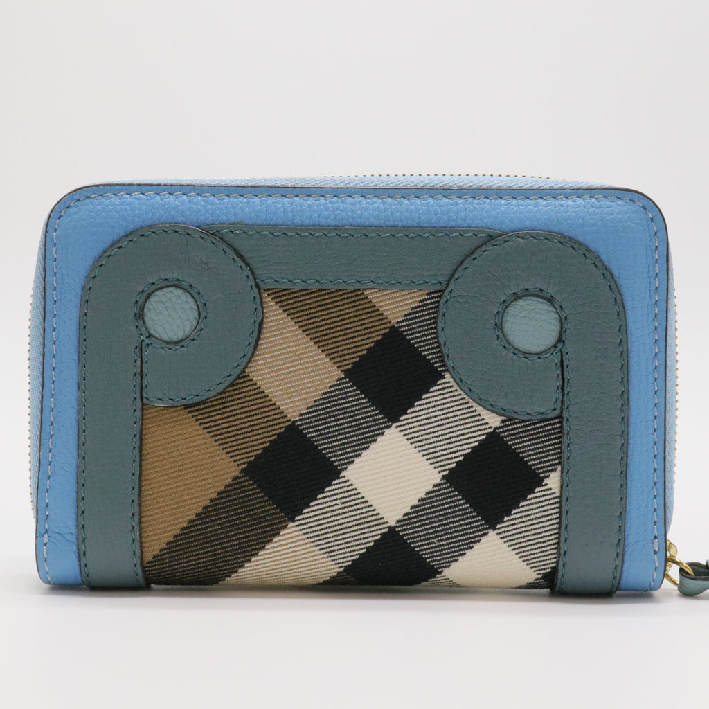 Compact Zip Wallet – Horseferry Check with Blue Leather Trim