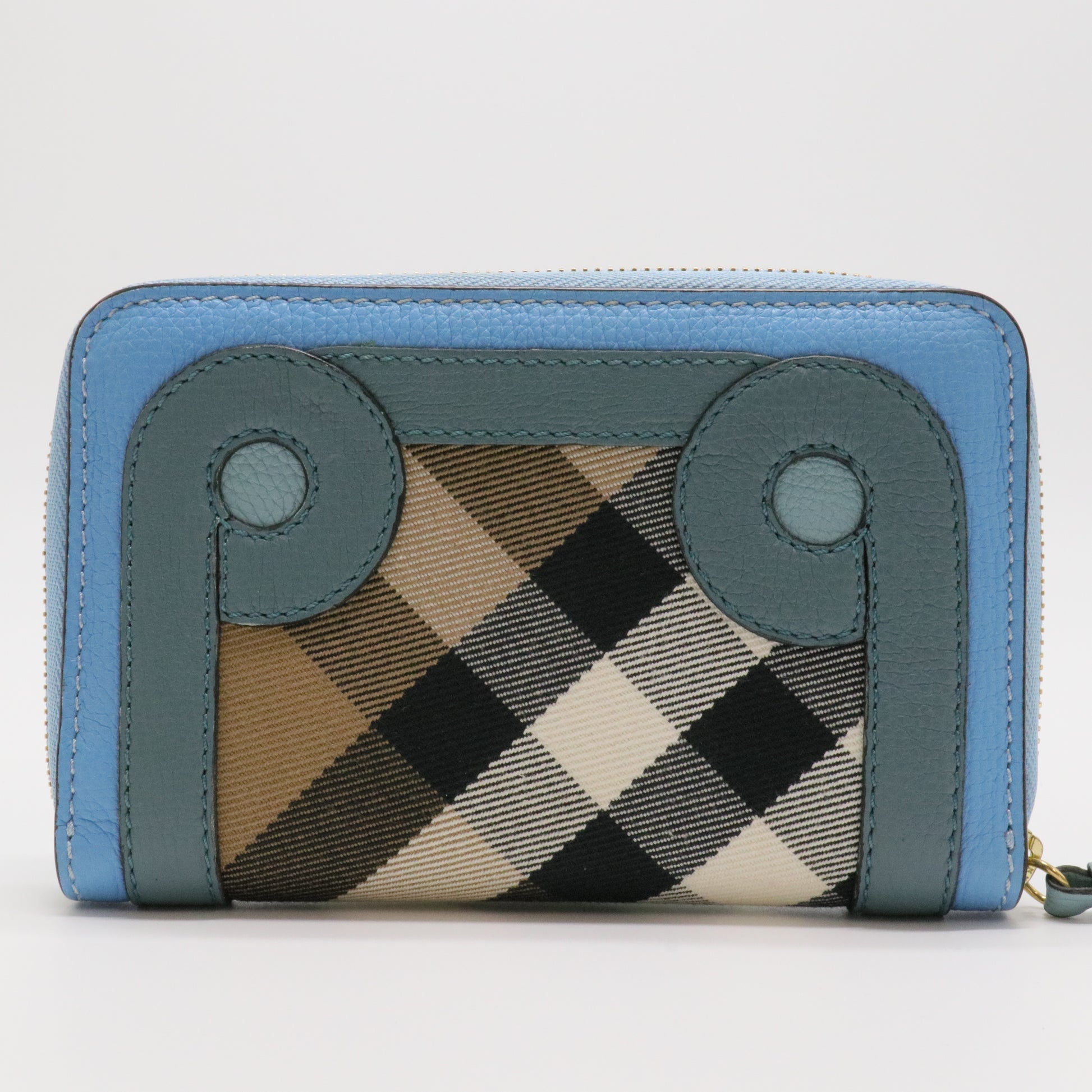 Compact Zip Wallet – Horseferry Check with Blue Leather Trim