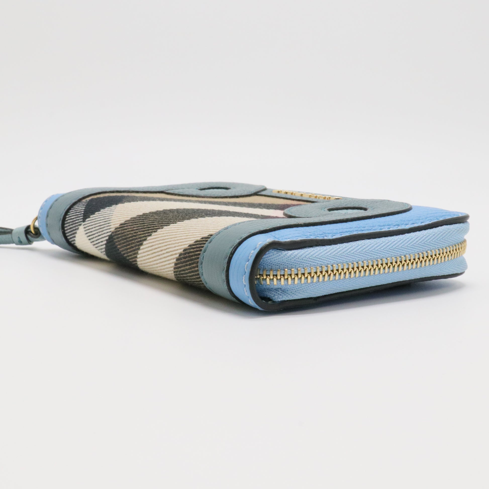 Compact Zip Wallet – Horseferry Check with Blue Leather Trim