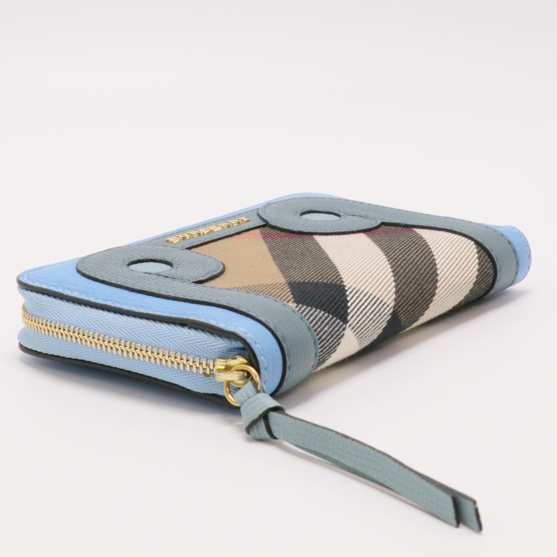 Compact Zip Wallet – Horseferry Check with Blue Leather Trim