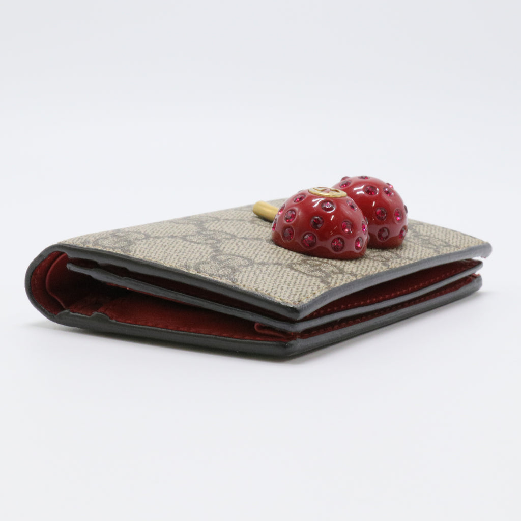 GG Supreme Monogram Cherry Embellished Card Case Wallet