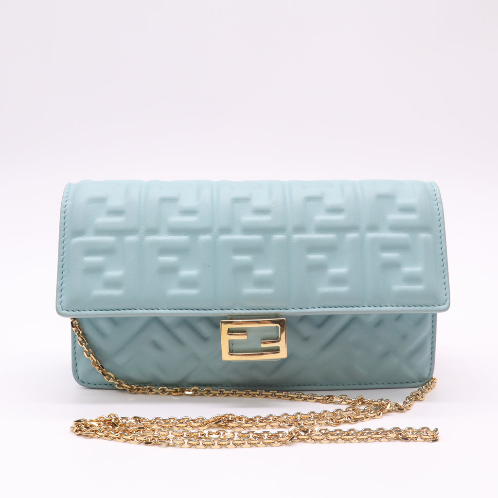 Fendi Nappa Matisse FF Embossed Wallet On Chain Baguette Camelia Twins LDZ230