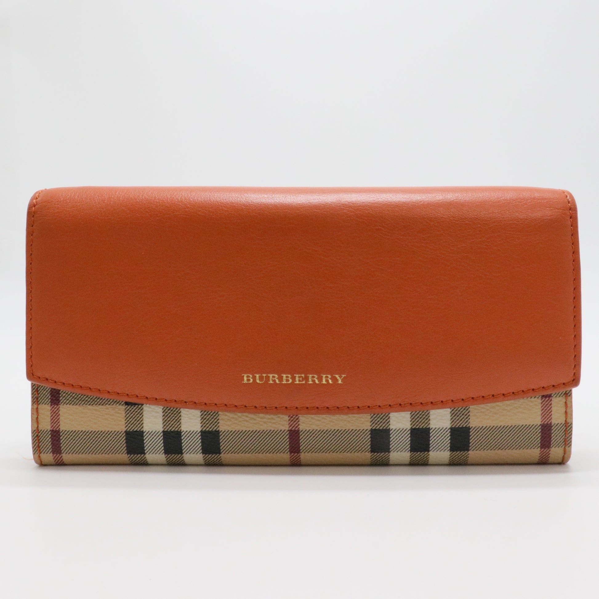 Beige/Rust Haymarket Check Canvas and Leather Flap Continental Wallet