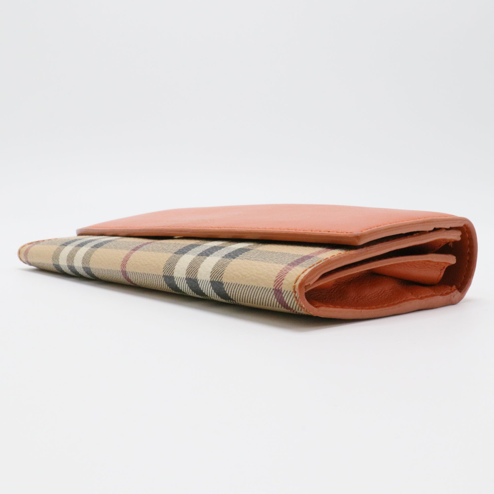 Beige/Rust Haymarket Check Canvas and Leather Flap Continental Wallet