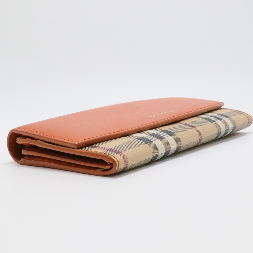 Beige/Rust Haymarket Check Canvas and Leather Flap Continental Wallet