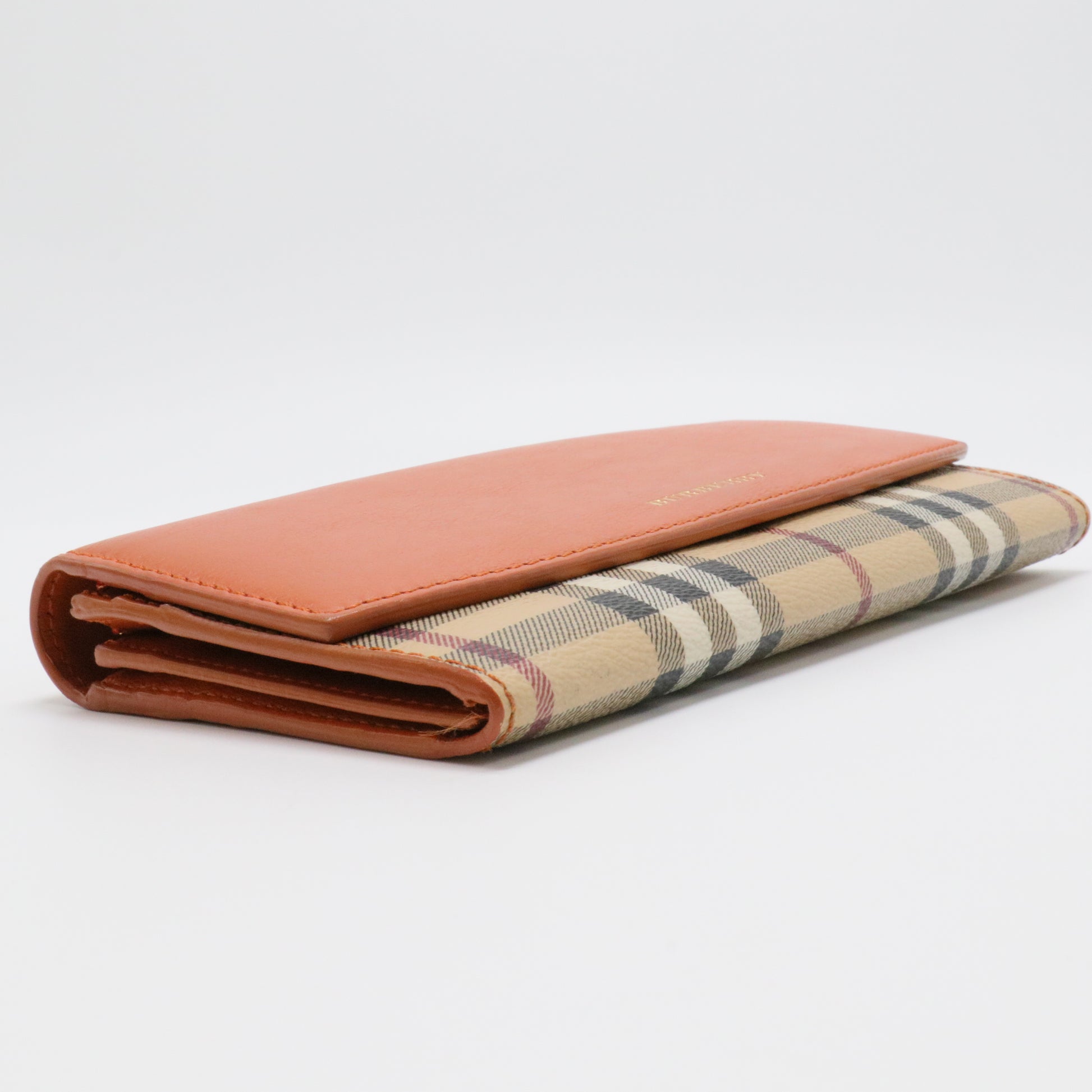 Beige/Rust Haymarket Check Canvas and Leather Flap Continental Wallet