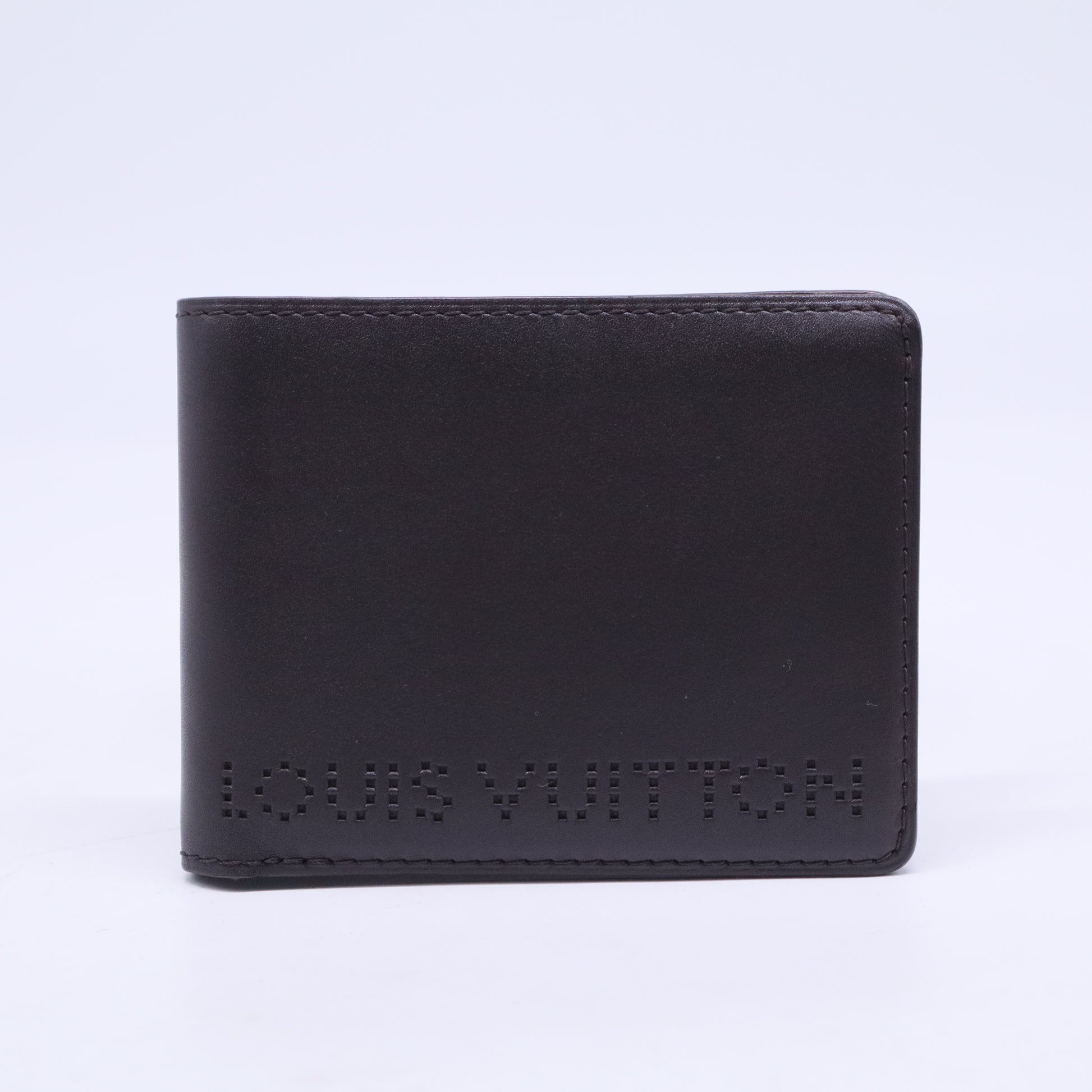Black Leather Perforated Logo Bifold Wallet W20537