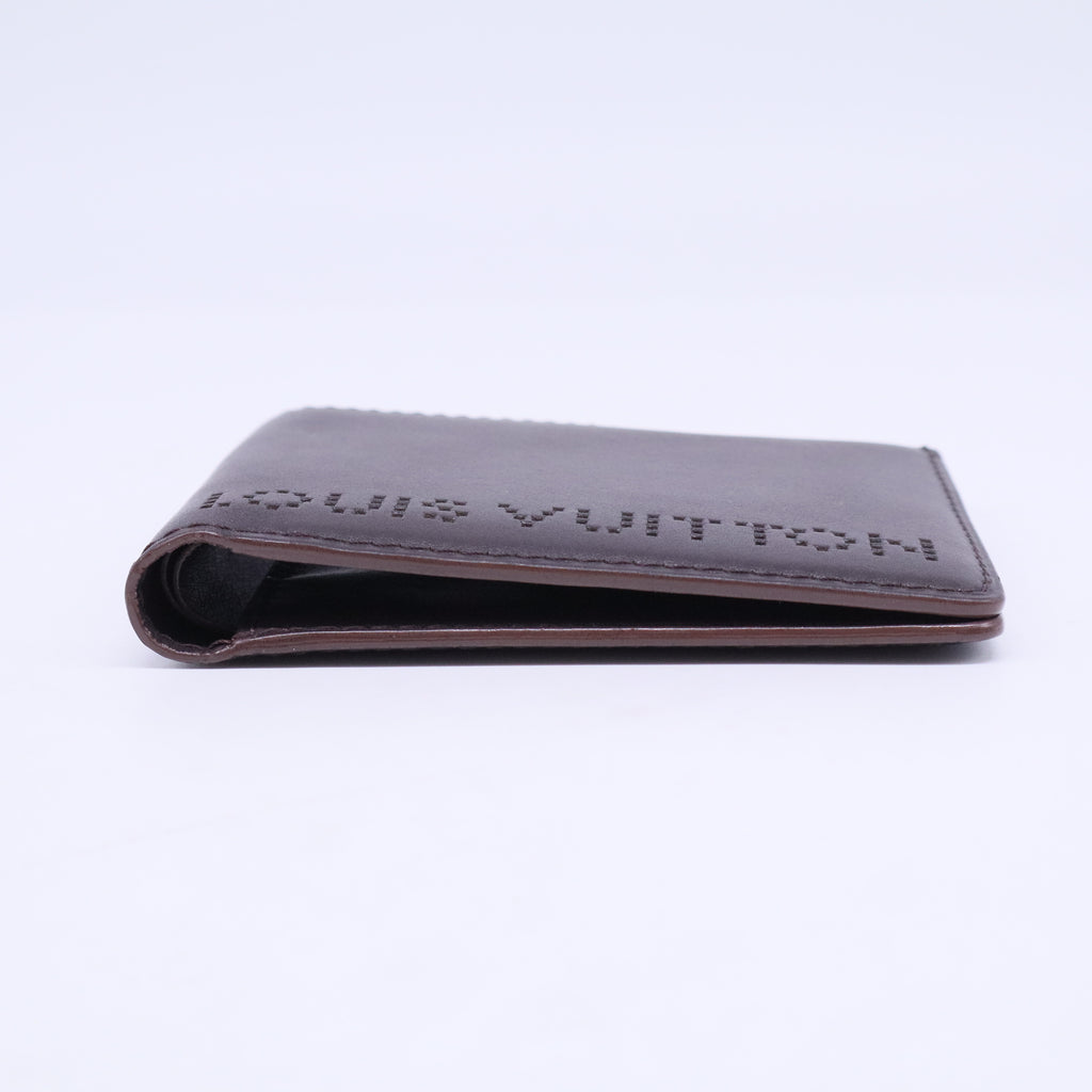 Black Leather Perforated Logo Bifold Wallet W20537