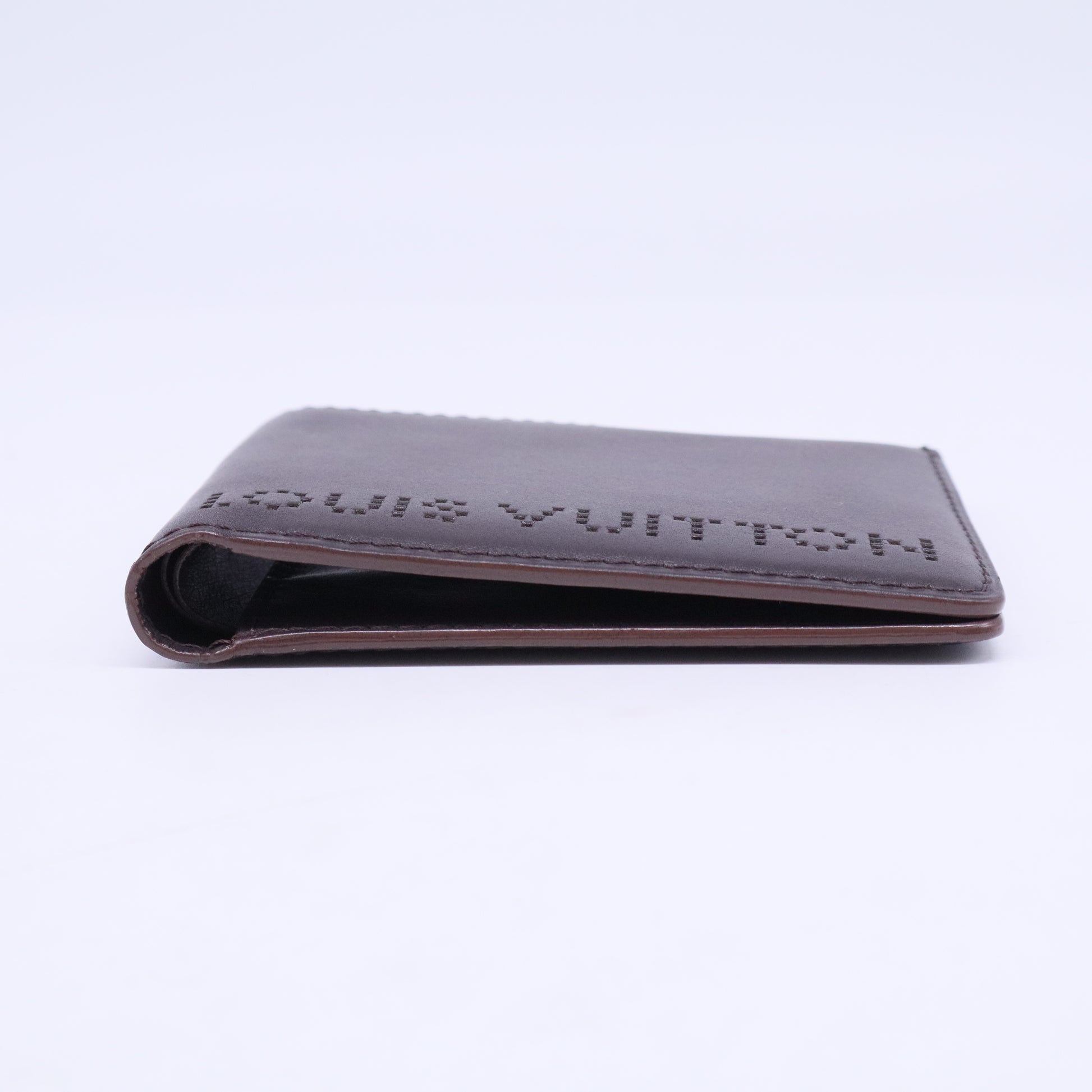 Black Leather Perforated Logo Bifold Wallet W20537