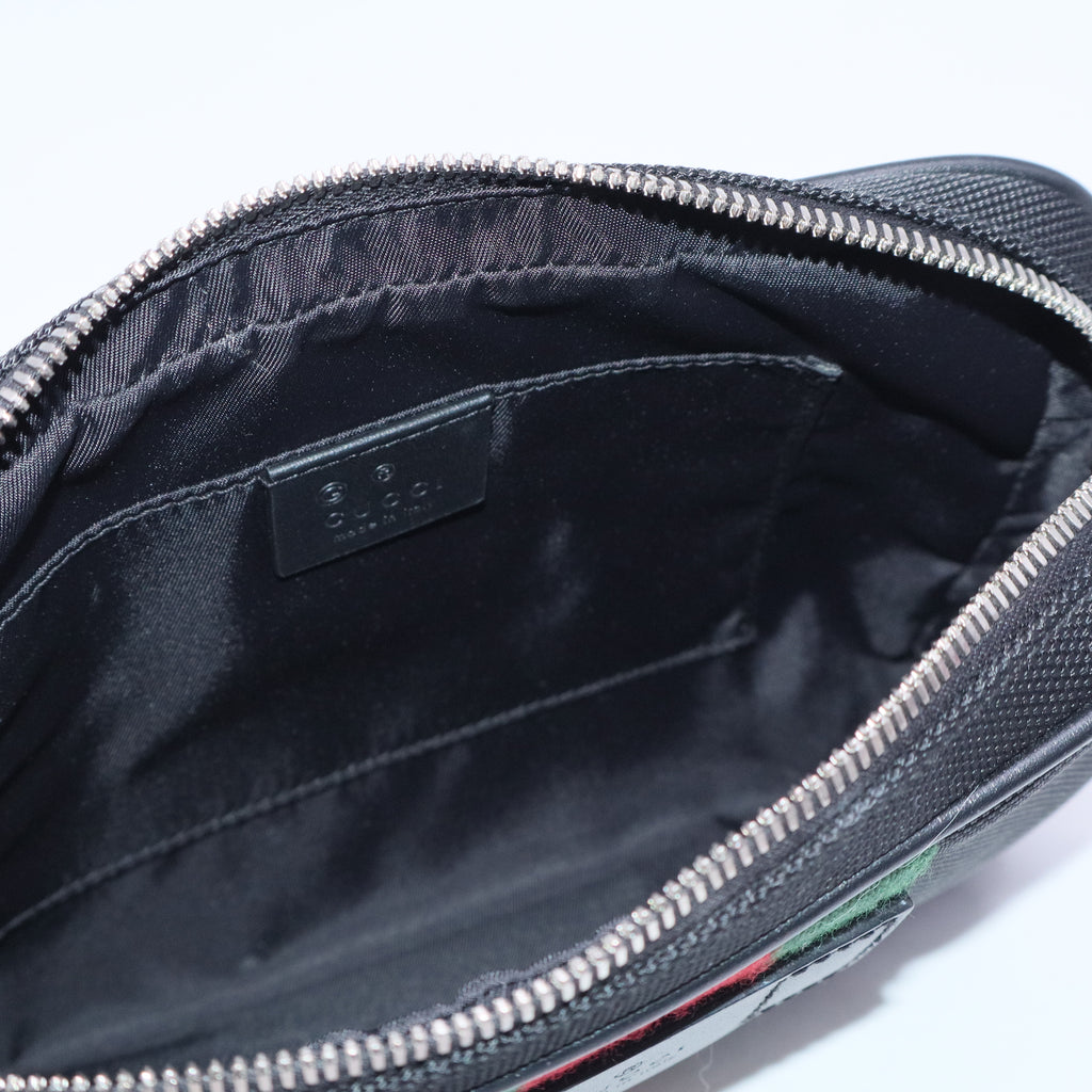 Techno Web Stripe Black Canvas Leather Trim Waist Belt Bag