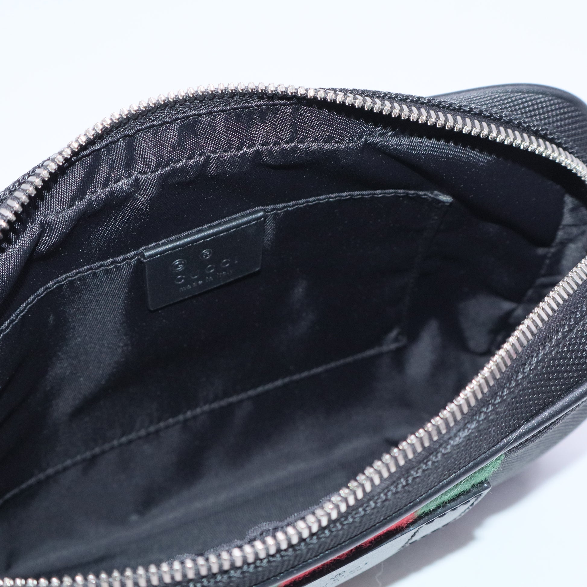 Techno Web Stripe Black Canvas Leather Trim Waist Belt Bag