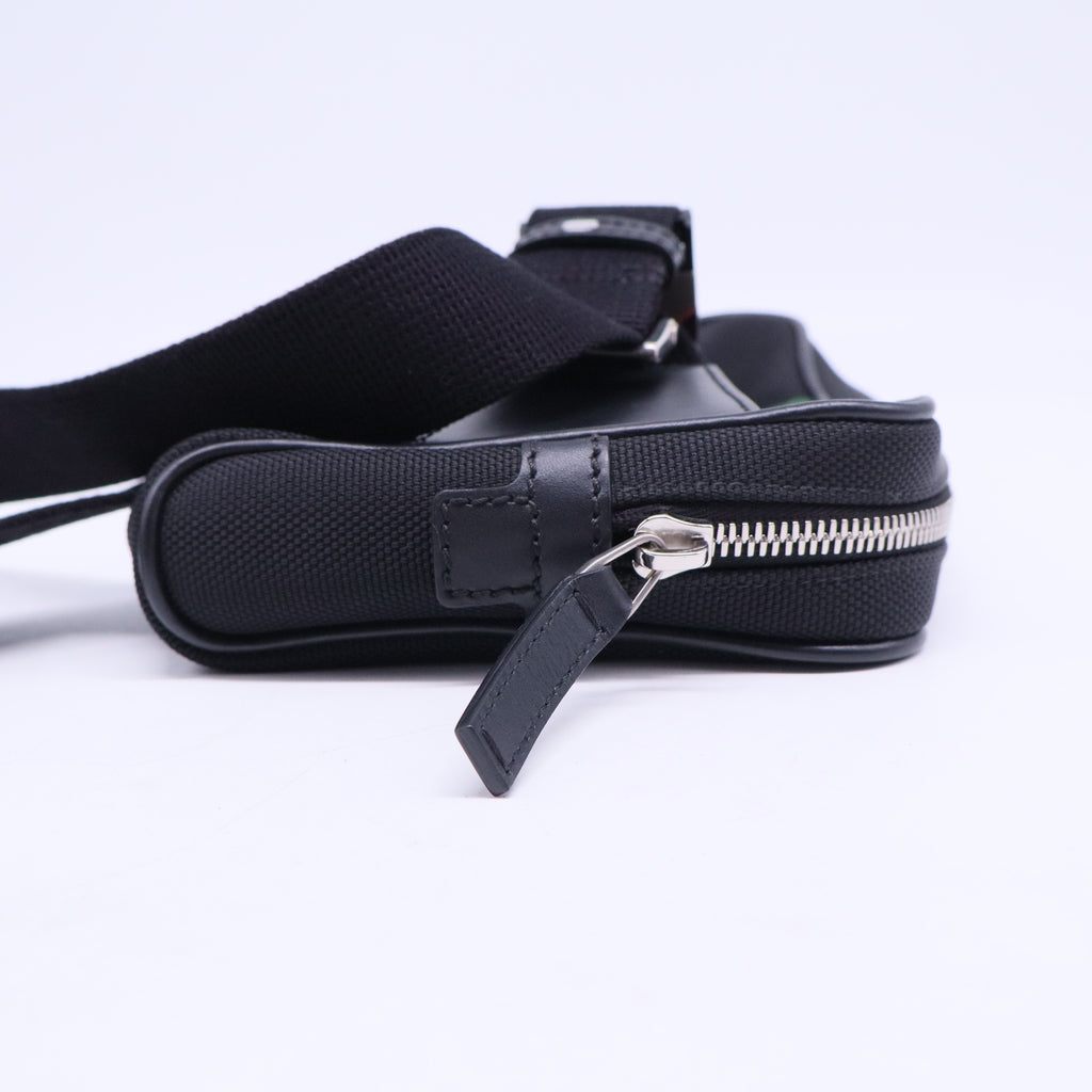 Techno Web Stripe Black Canvas Leather Trim Waist Belt Bag