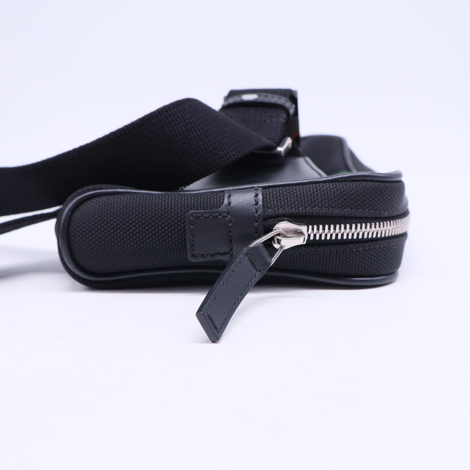 Techno Web Stripe Black Canvas Leather Trim Waist Belt Bag