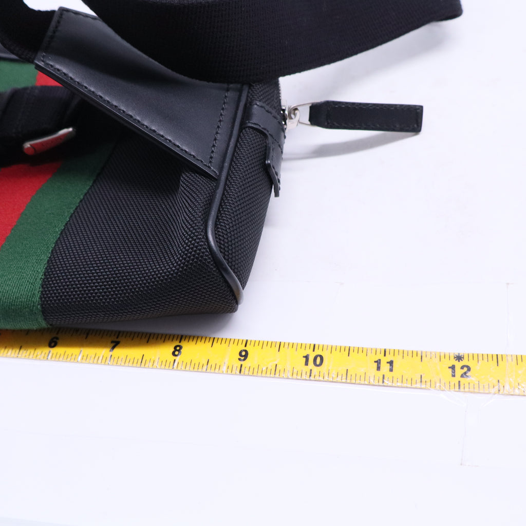 Techno Web Stripe Black Canvas Leather Trim Waist Belt Bag