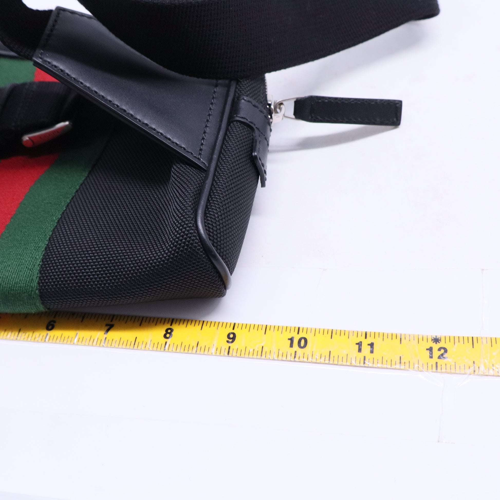 Techno Web Stripe Black Canvas Leather Trim Waist Belt Bag
