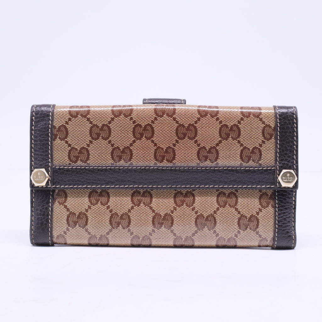 Brown and Tan Continental Wallet with Iconic GG Pattern