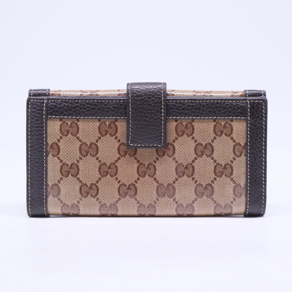 Brown and Tan Continental Wallet with Iconic GG Pattern