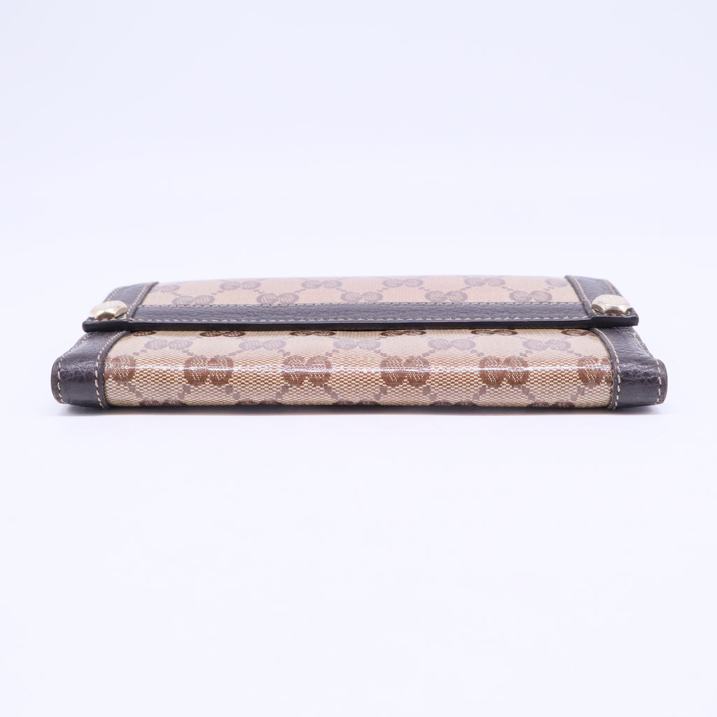 Brown and Tan Continental Wallet with Iconic GG Pattern