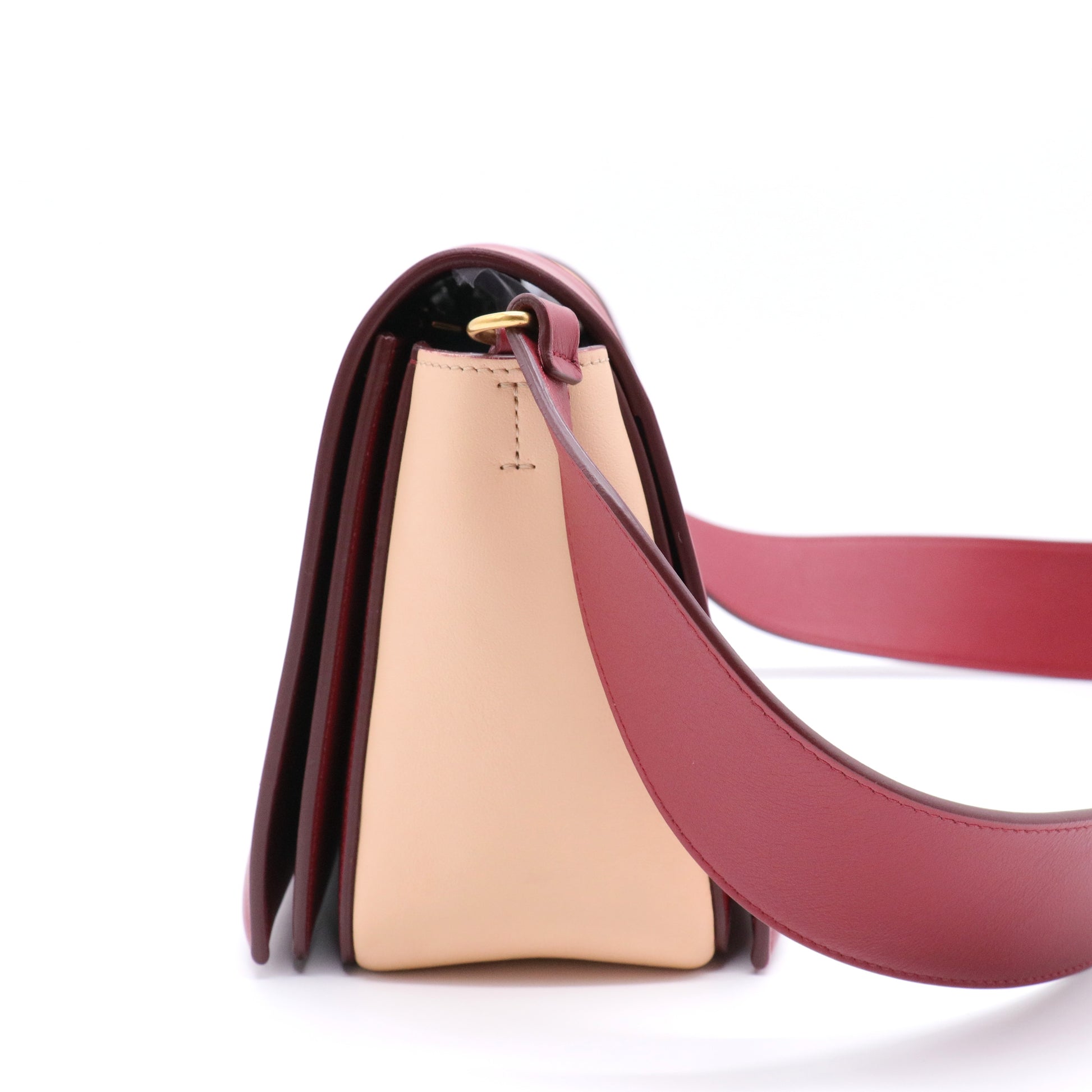 Shiny Smooth Calfskin Medium Frame Shoulder Bag Ruby Nude