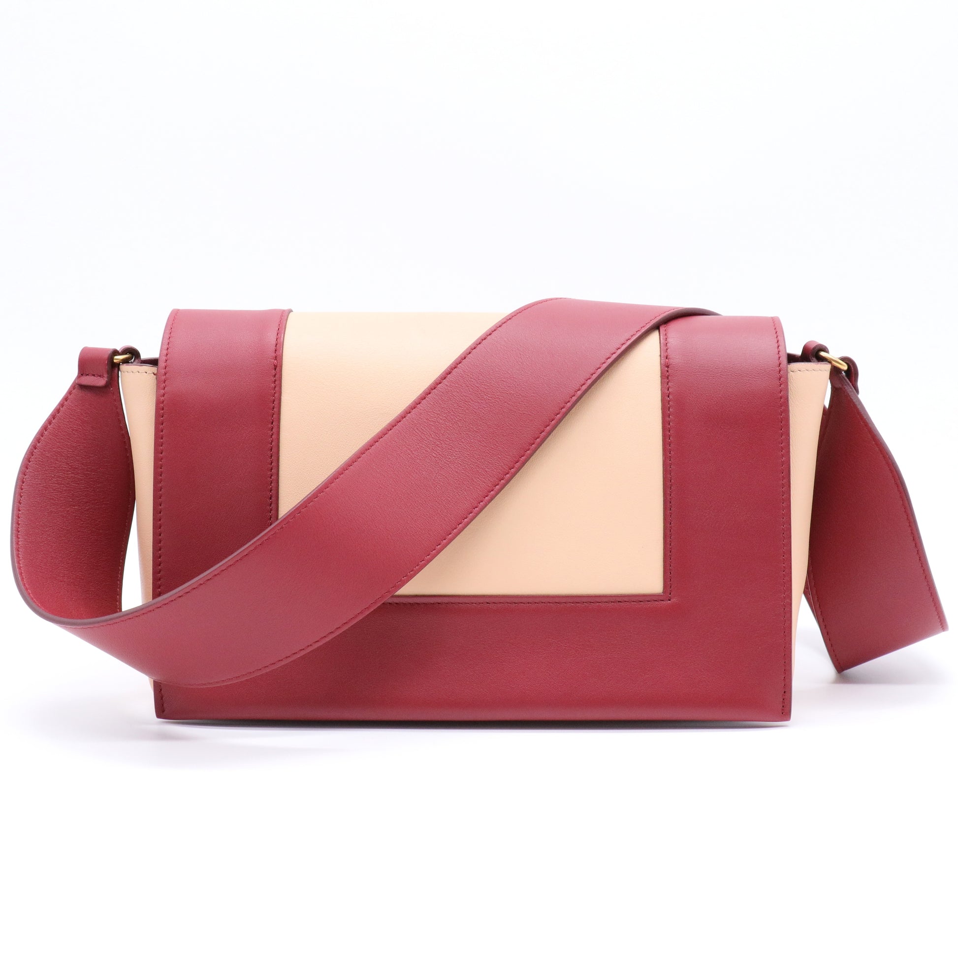 Shiny Smooth Calfskin Medium Frame Shoulder Bag Ruby Nude