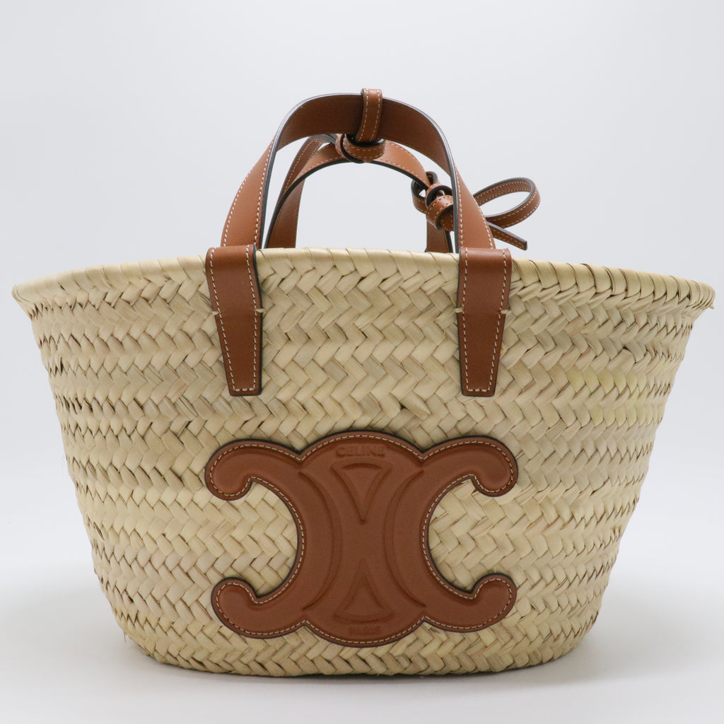 Raffia Calfskin Triomphe Teen Panier Tan