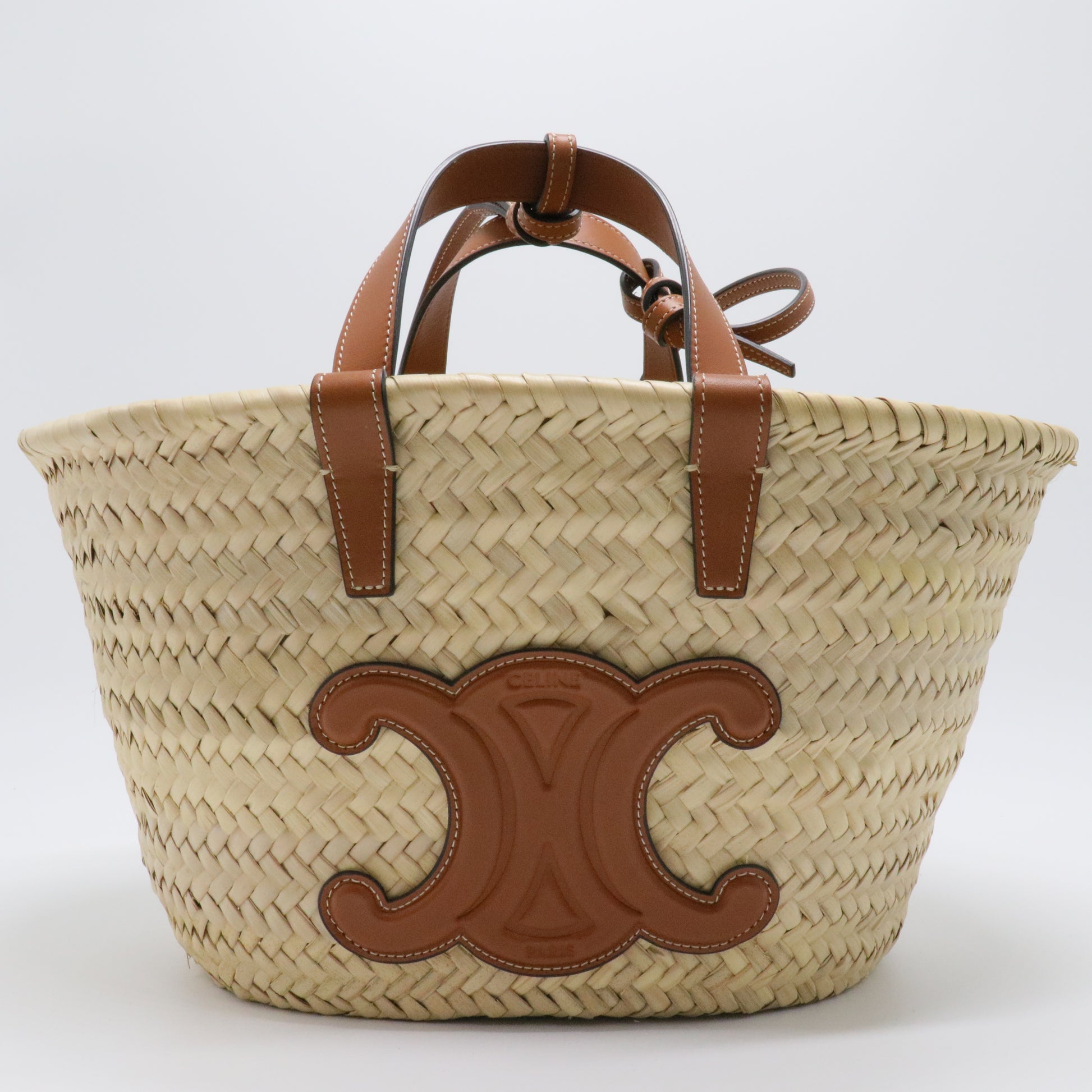 Raffia Calfskin Triomphe Teen Panier Tan