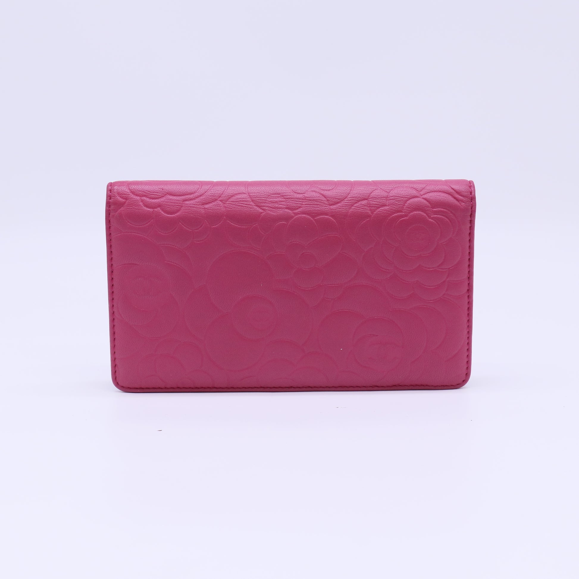Chanel Camellia Embossed Lambskin Long Bifold Wallet Pink W22245