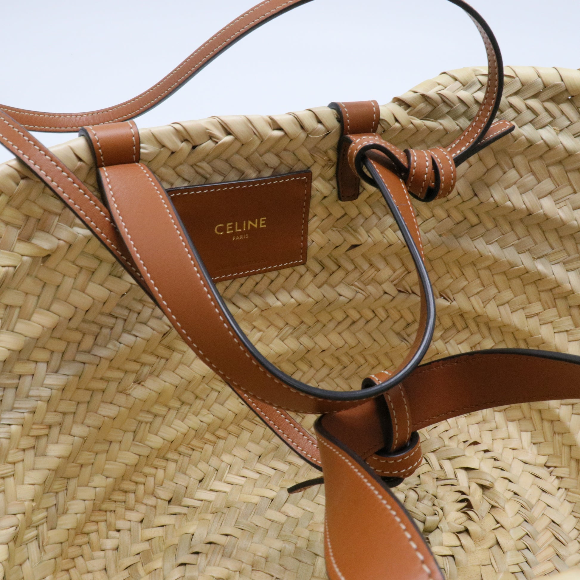 Raffia Calfskin Triomphe Teen Panier Tan