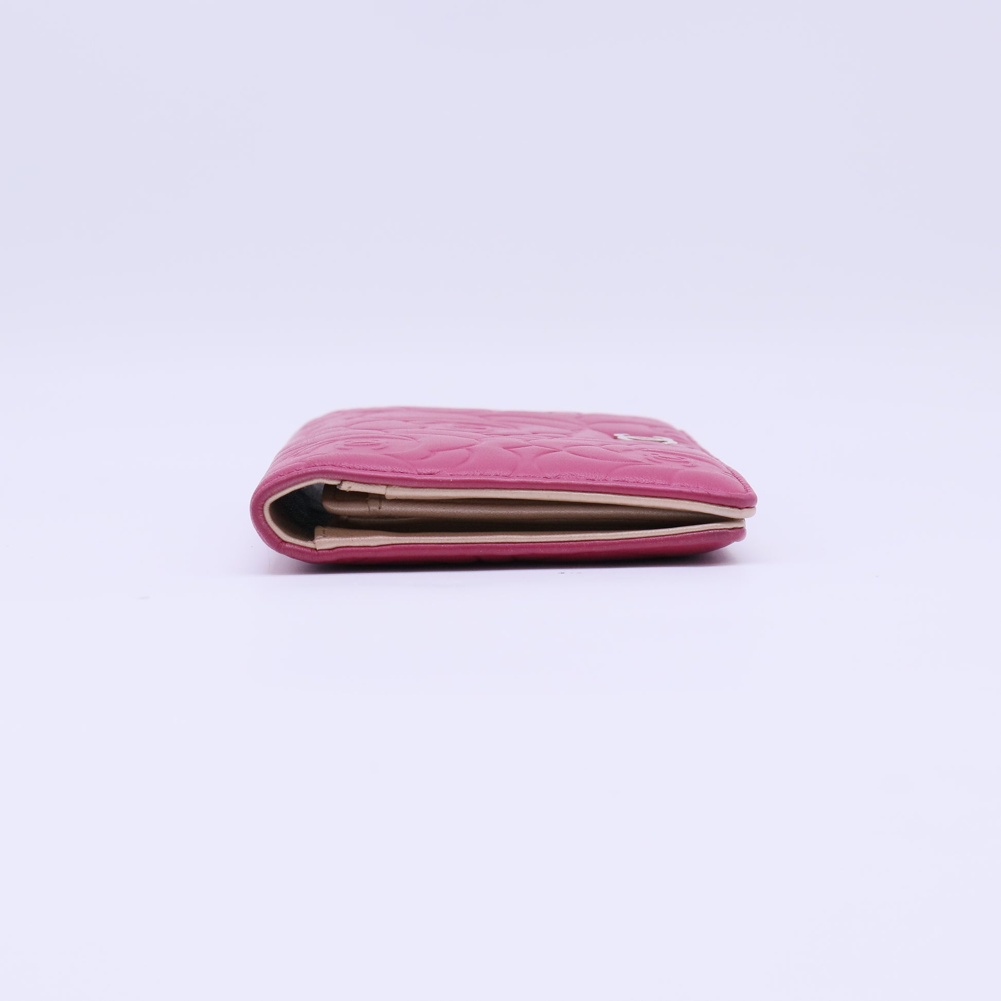 Chanel Camellia Embossed Lambskin Long Bifold Wallet Pink W22245