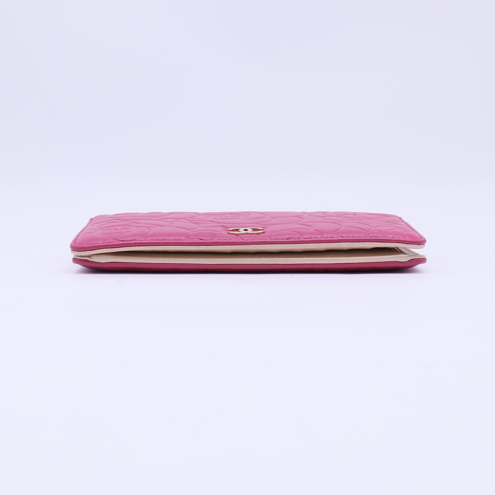 Chanel Camellia Embossed Lambskin Long Bifold Wallet Pink W22245
