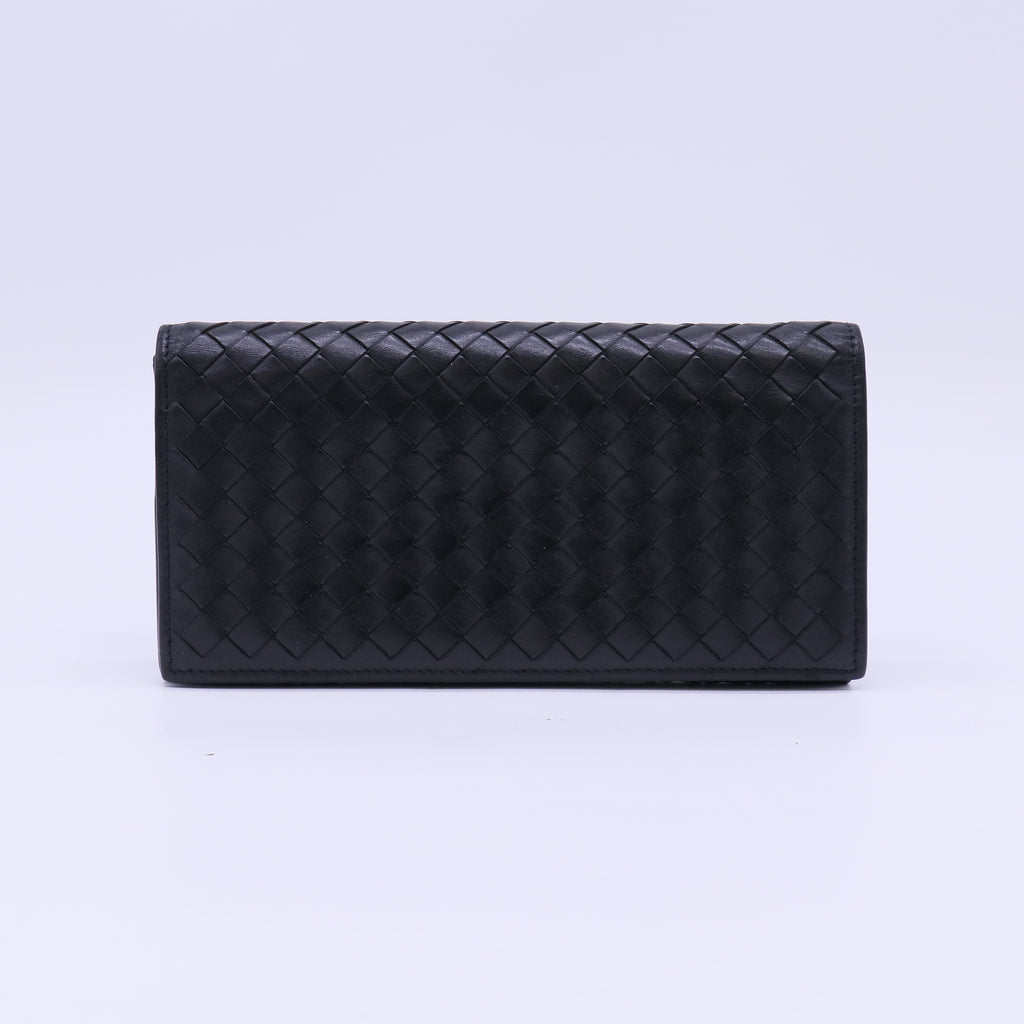 Bottega Veneta Intrecciato Nappa Continental Flap Wallet Black W22306