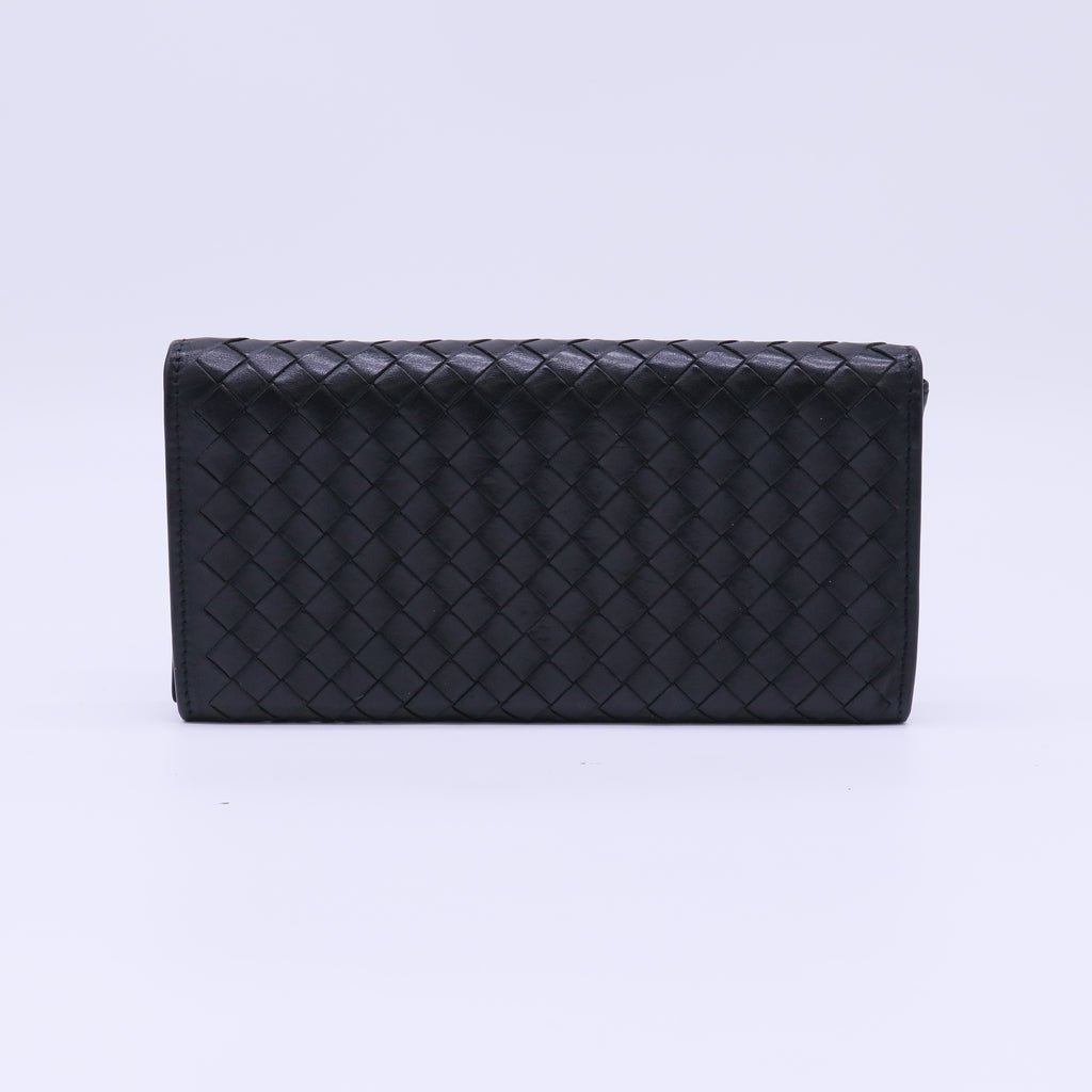 Bottega Veneta Intrecciato Nappa Continental Flap Wallet Black W22306